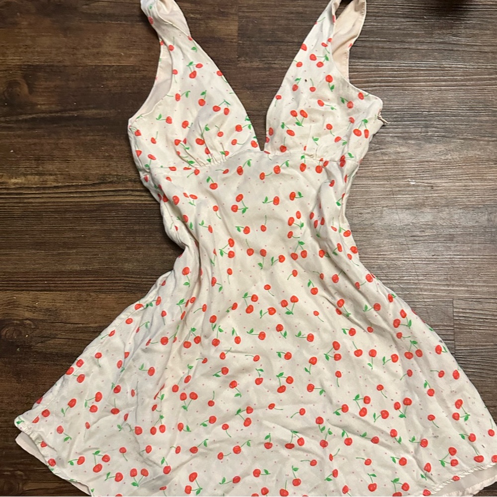 Zara Cherry Satin Print Mini Skater Dress Soft XS